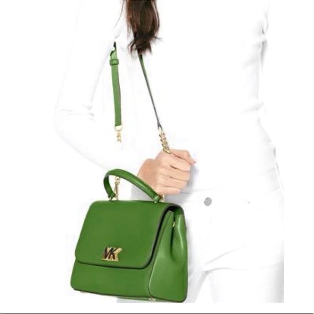 Michael Kors Mott Medium Leather Satchel 30S8GOXS2L True Green - Picture 2 of 16
